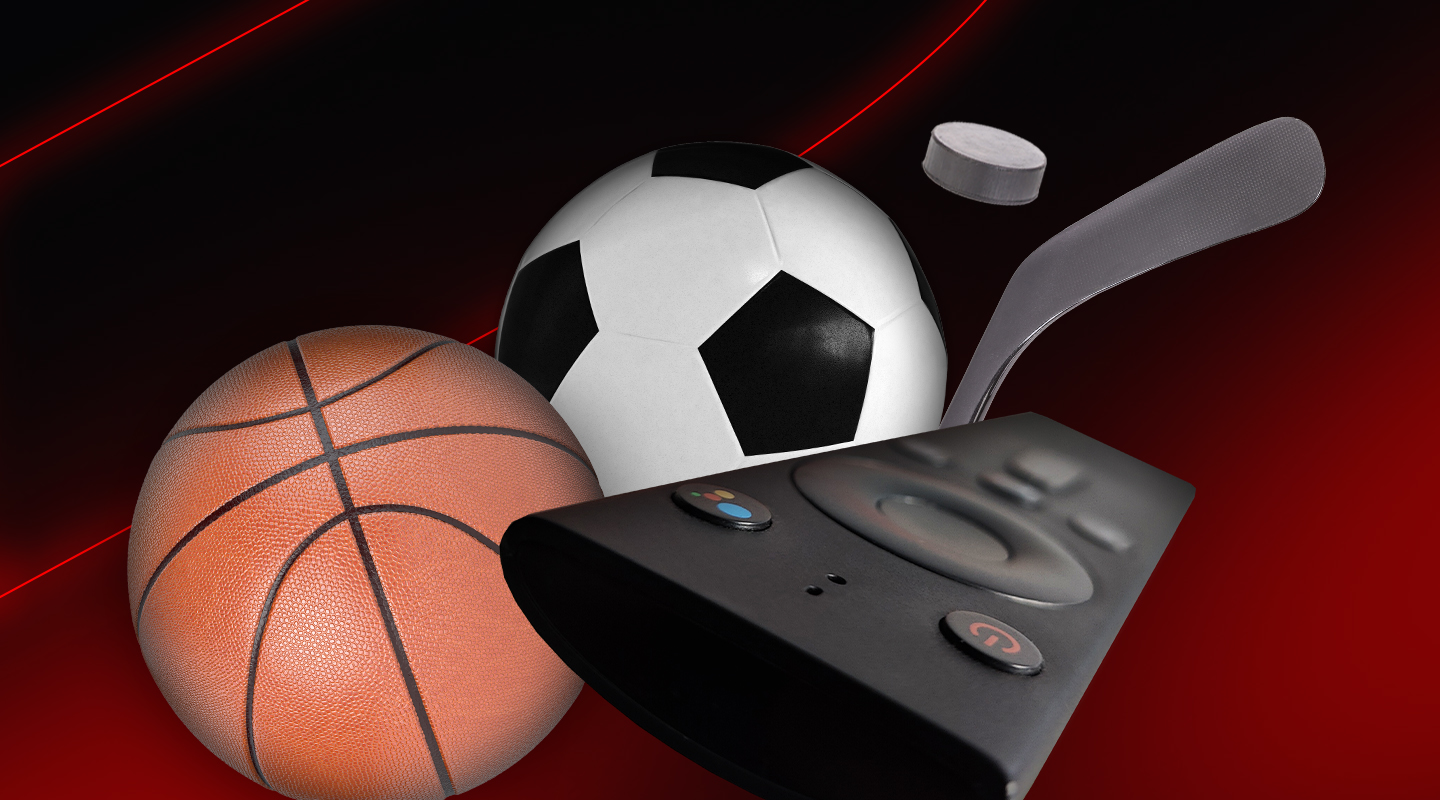 basket ball foot ball and TV remote controller shown