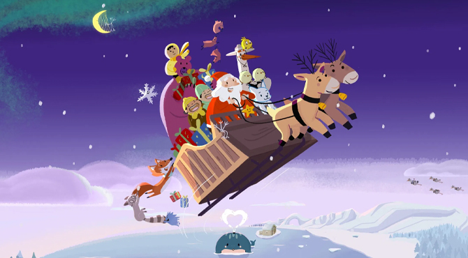 Jõuluvana loomadega taevas