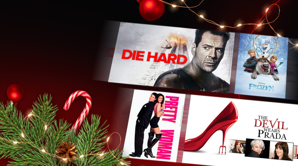 movies posters on a Christmas background