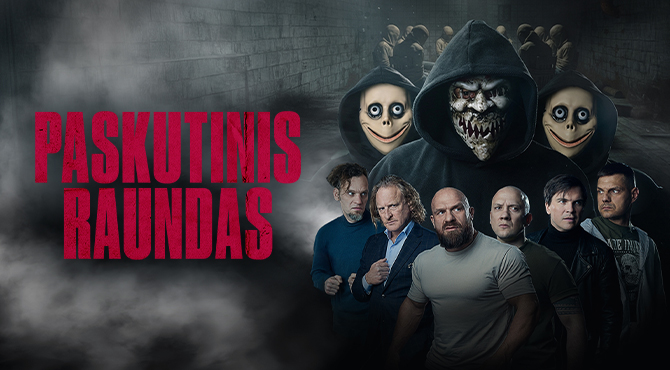 some people with masks and other men in a dark room