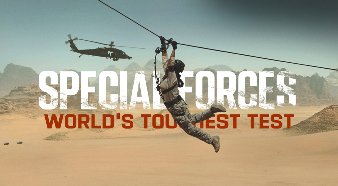 man grabbing a wire behind him a military desert