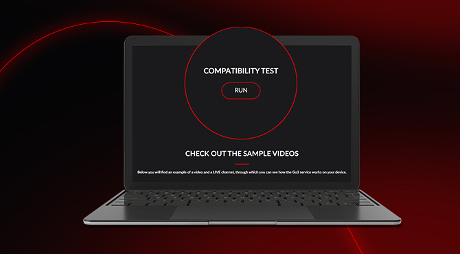 black laptop shown on a black and red background