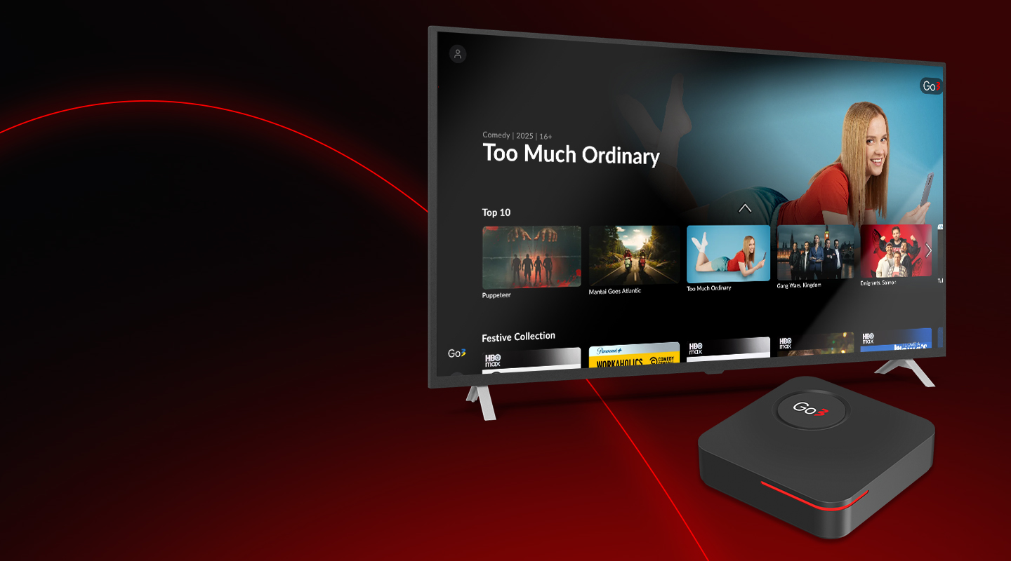 TV shown with series on a red black background