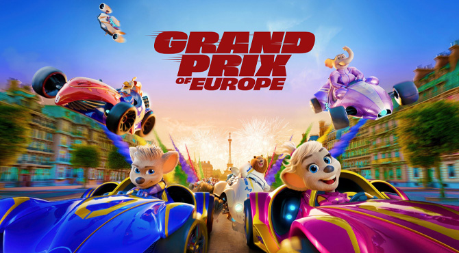 animation of mouses in racing cars