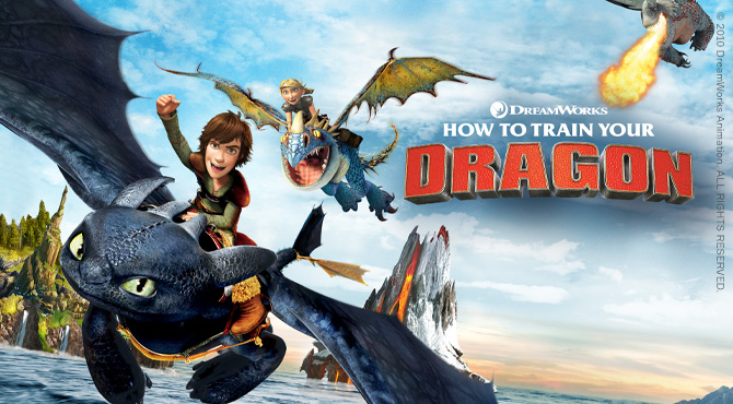 animation showing dragons and kids flying on them