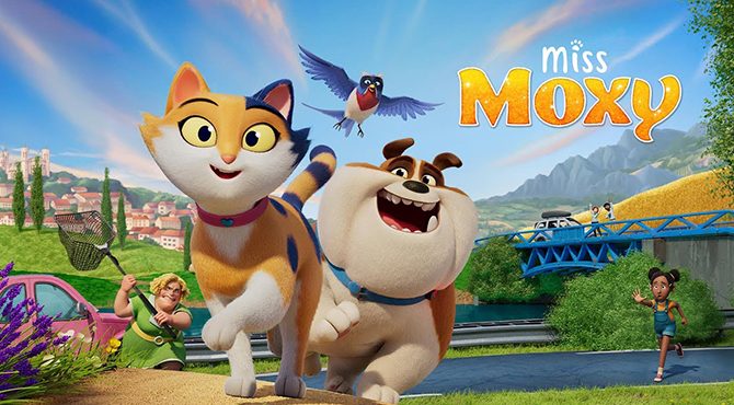 katė su šunimi ir paukštis animaciniame filme